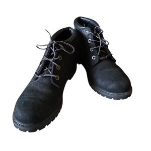 Timberland Black Suede Leather Womens Ankle Boots Booties Lace Up Size 9M